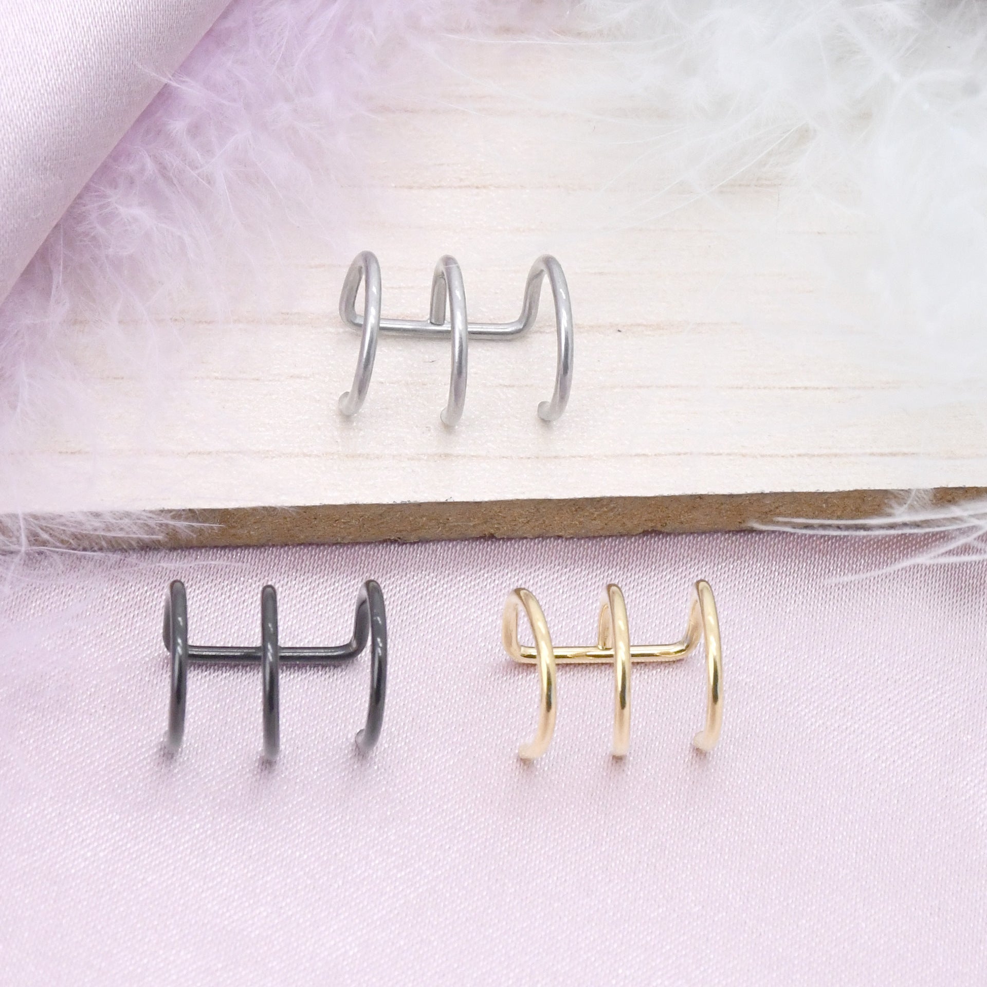 Stainless Steel Three-ring Unisex Electroplated Body Piercing Ear Clip