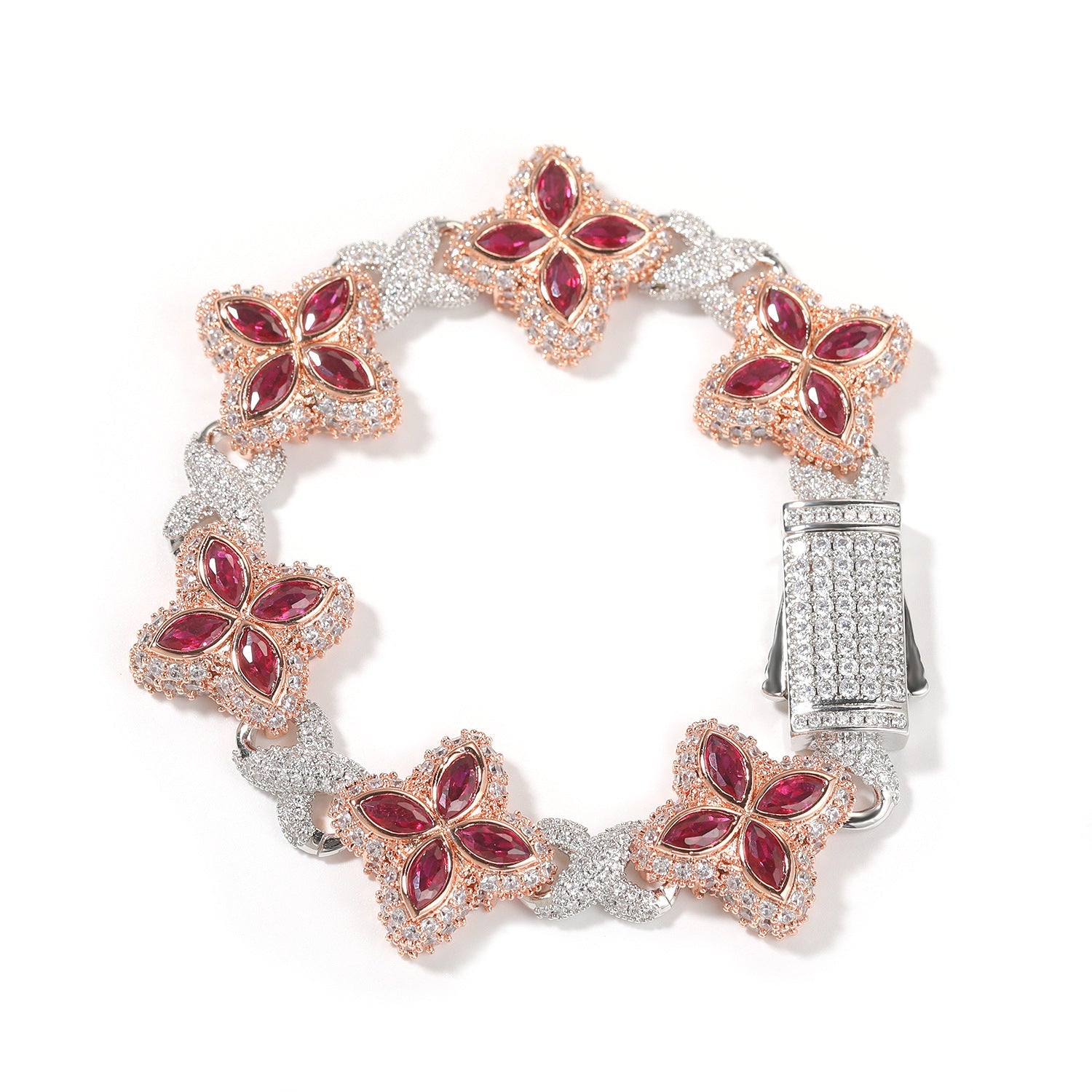 Hip-hop zircon colored infinite four-leaf clover necklace