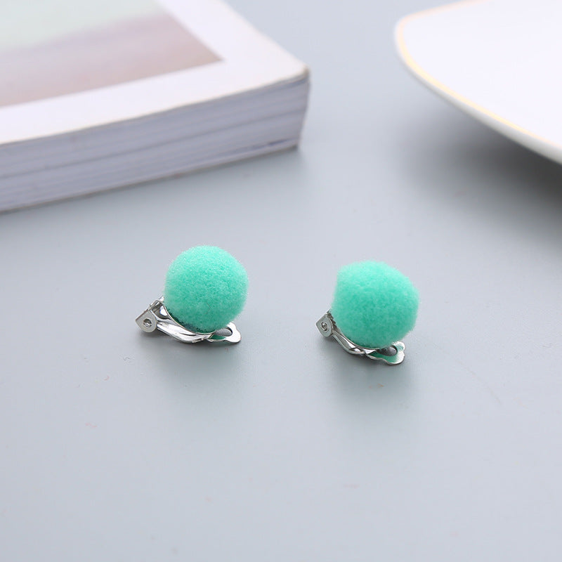 Pair Candy Color Korean Cute Wool Ball Ear Clip