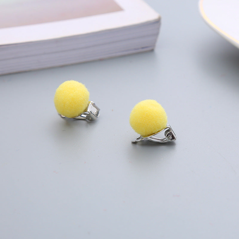 Pair Candy Color Korean Cute Wool Ball Ear Clip