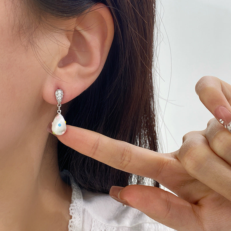 Design Unique Brushed Water Drop Color Dots Light Luxury Earrings