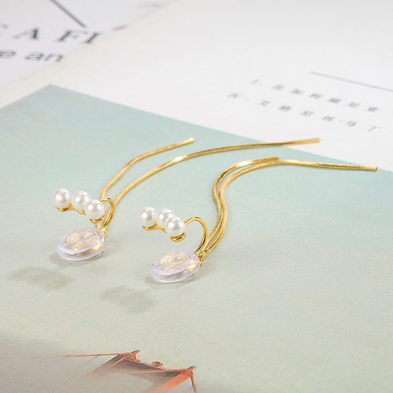 Women's Coil High-grade Pearl Elegant Long Tassel Simple Super Fairy Slim Ear Clip