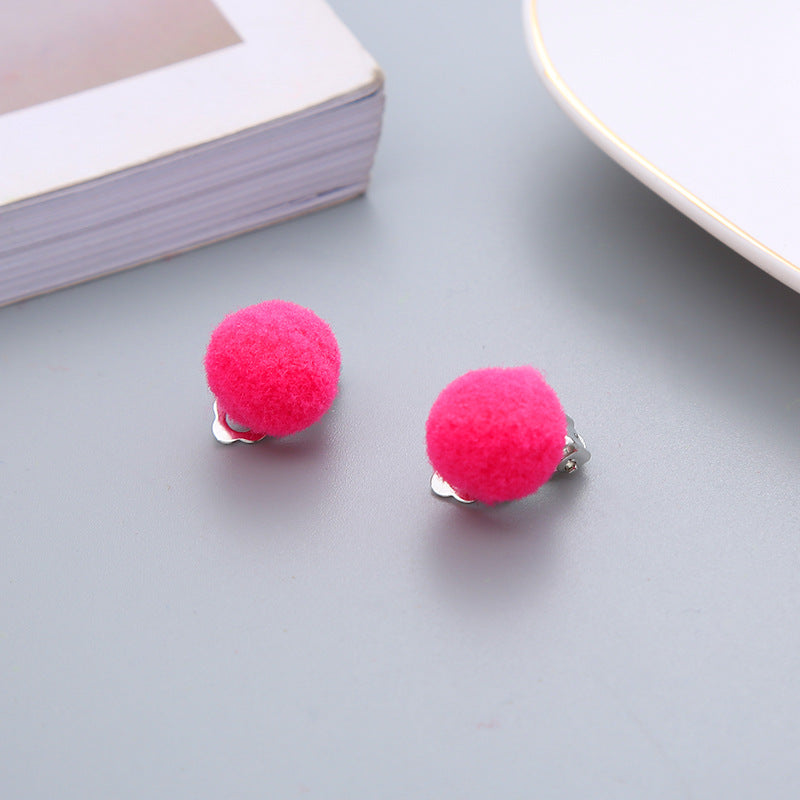 Pair Candy Color Korean Cute Wool Ball Ear Clip