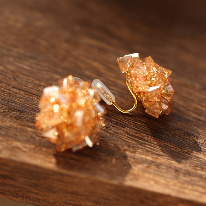 Atmosphere Champagne Water Gold Handmade Hydrangea Fireworks Beaded Crystal High-grade Ear Clip