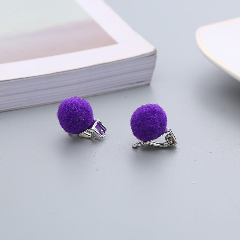 Pair Candy Color Korean Cute Wool Ball Ear Clip