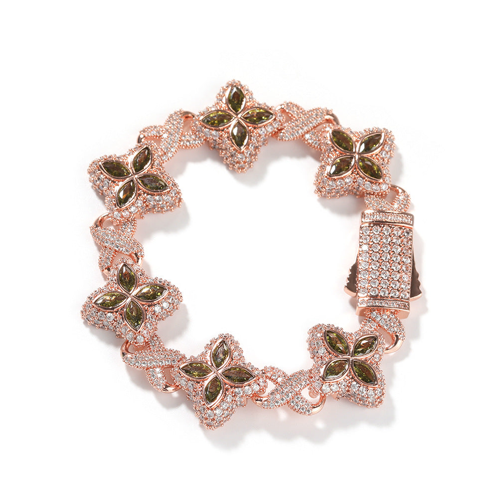 Hip-hop zircon colored infinite four-leaf clover necklace