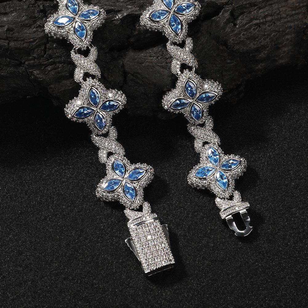 Hip-hop zircon colored infinite four-leaf clover necklace