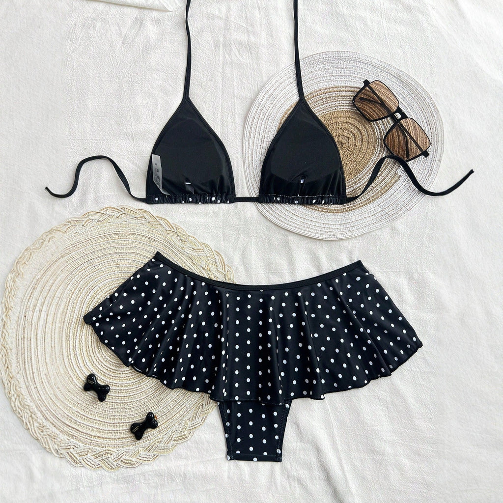 Women's Two-Piece Bikini Leopard Print Patchwork Skirted Triangle Sexy Backless Swimsuit