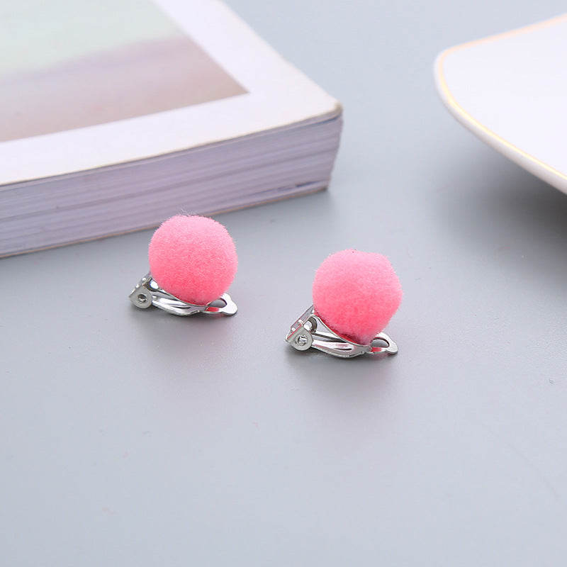 Pair Candy Color Korean Cute Wool Ball Ear Clip