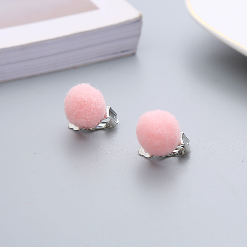 Pair Candy Color Korean Cute Wool Ball Ear Clip