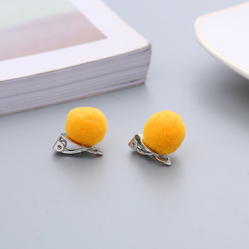 Pair Candy Color Korean Cute Wool Ball Ear Clip