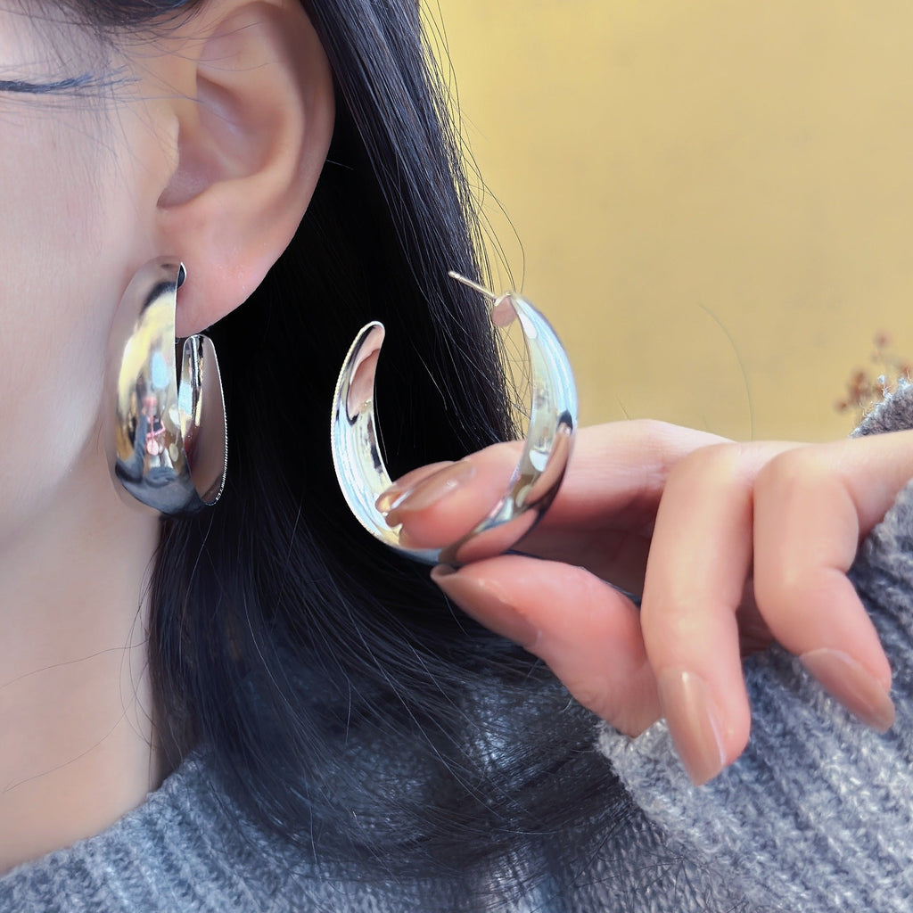 Trendy Exaggerated Glossy Big Circle Without Piercing Rings