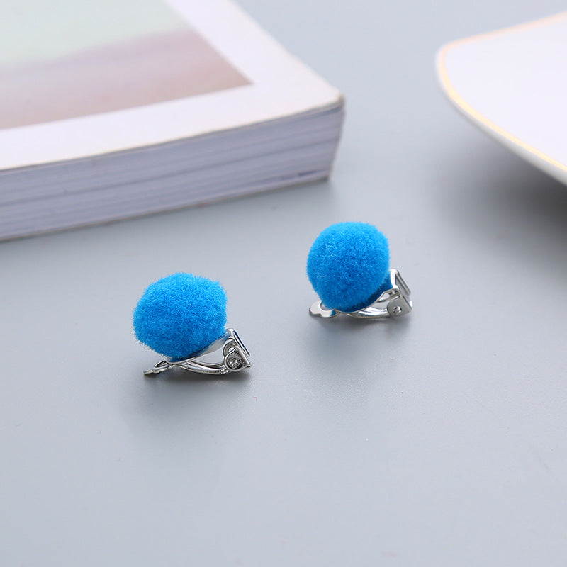 Pair Candy Color Korean Cute Wool Ball Ear Clip