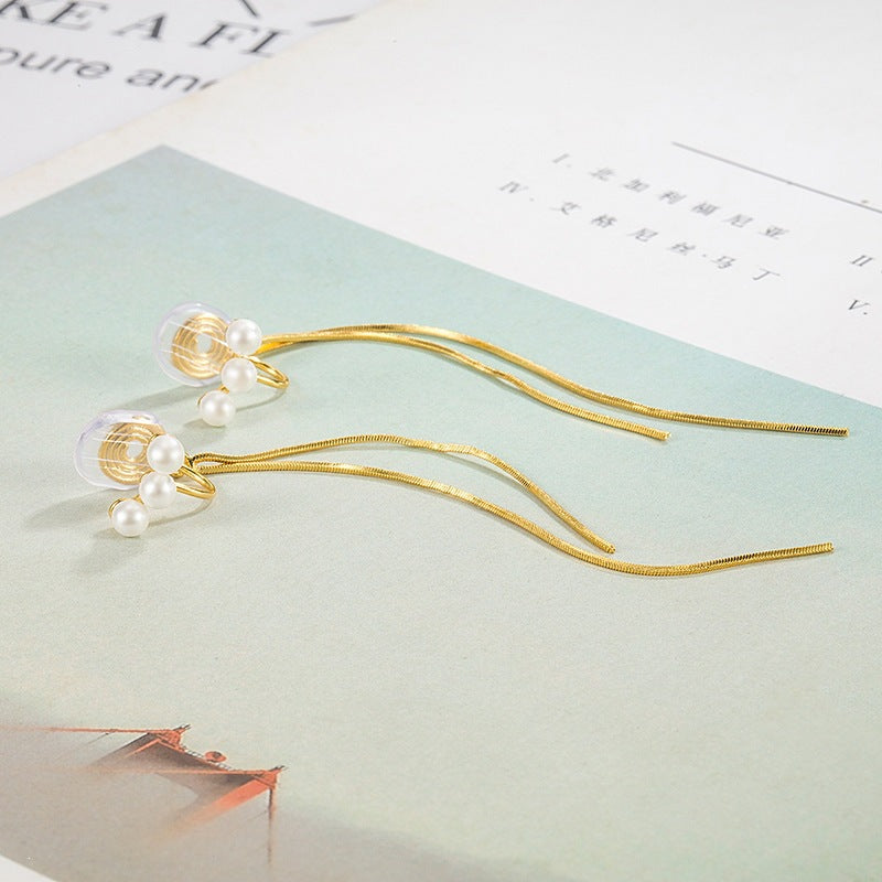 Women's Coil High-grade Pearl Elegant Long Tassel Simple Super Fairy Slim Ear Clip