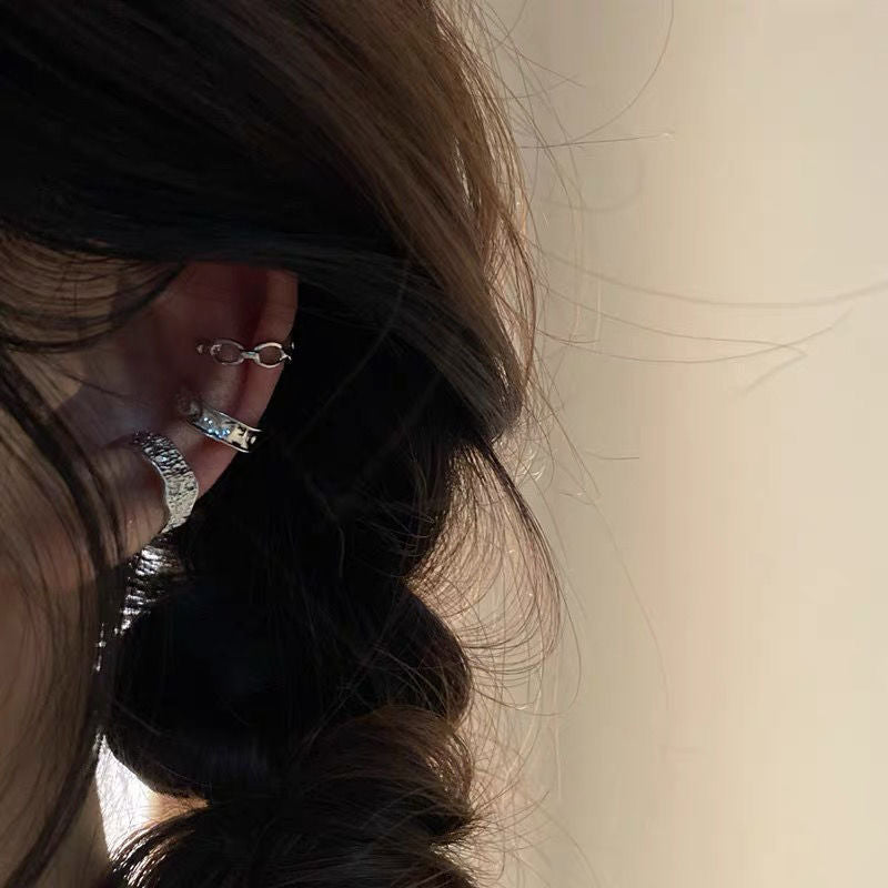 Hop Cold Wind Lava Texture Chain Irregular Metal Ear Clip