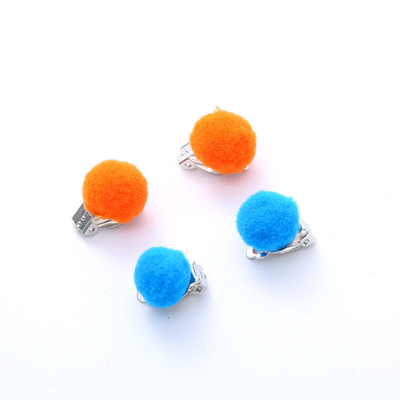 Pair Candy Color Korean Cute Wool Ball Ear Clip