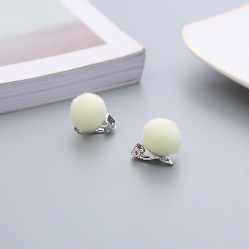 Pair Candy Color Korean Cute Wool Ball Ear Clip