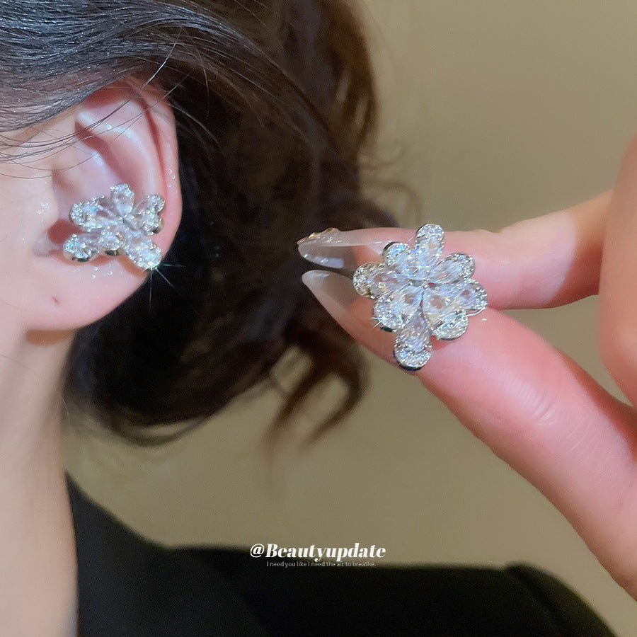 Style Super Flash Zircon Flower Korean Niche Bone Light Luxury Ear Clip
