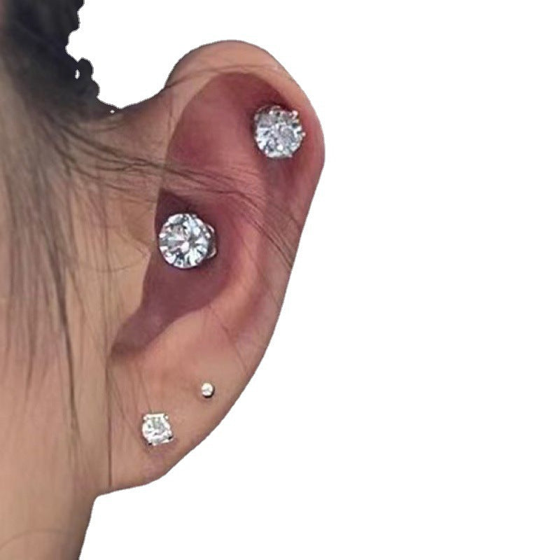 Pierced Rhinestone Female Magnetic Magnet Zircon Rings
