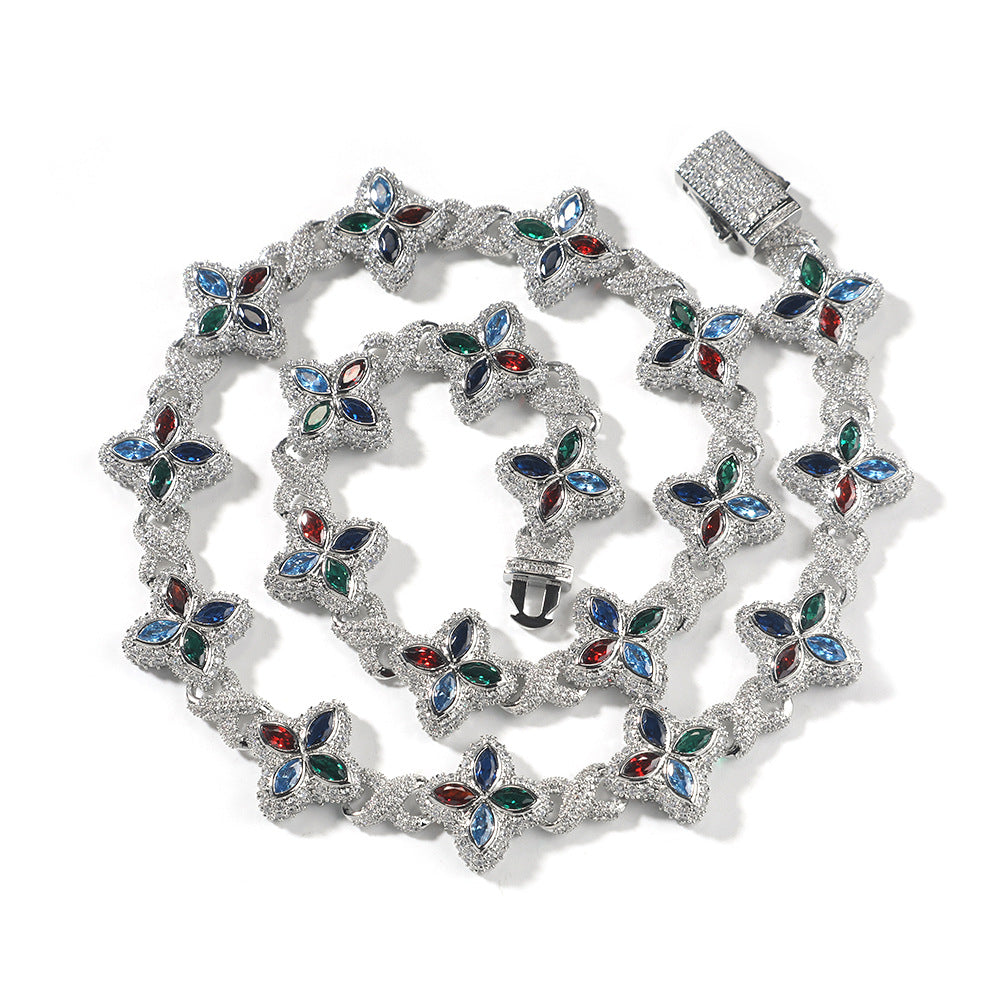 Hip-hop zircon colored infinite four-leaf clover necklace
