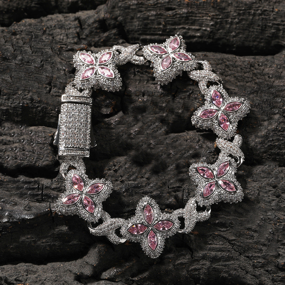 Hip-hop zircon colored infinite four-leaf clover necklace