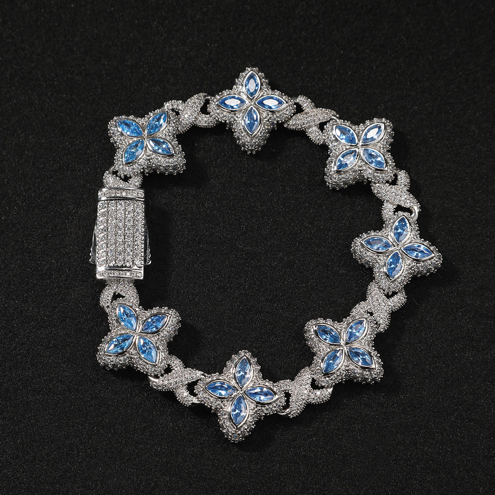 Hip-hop zircon colored infinite four-leaf clover necklace