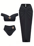 Starfish Three Piece Split Swimsuit Women's Bikini with Long Skirt