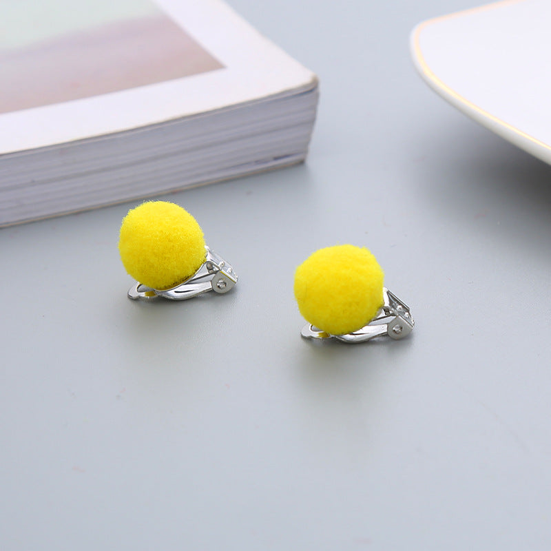 Pair Candy Color Korean Cute Wool Ball Ear Clip