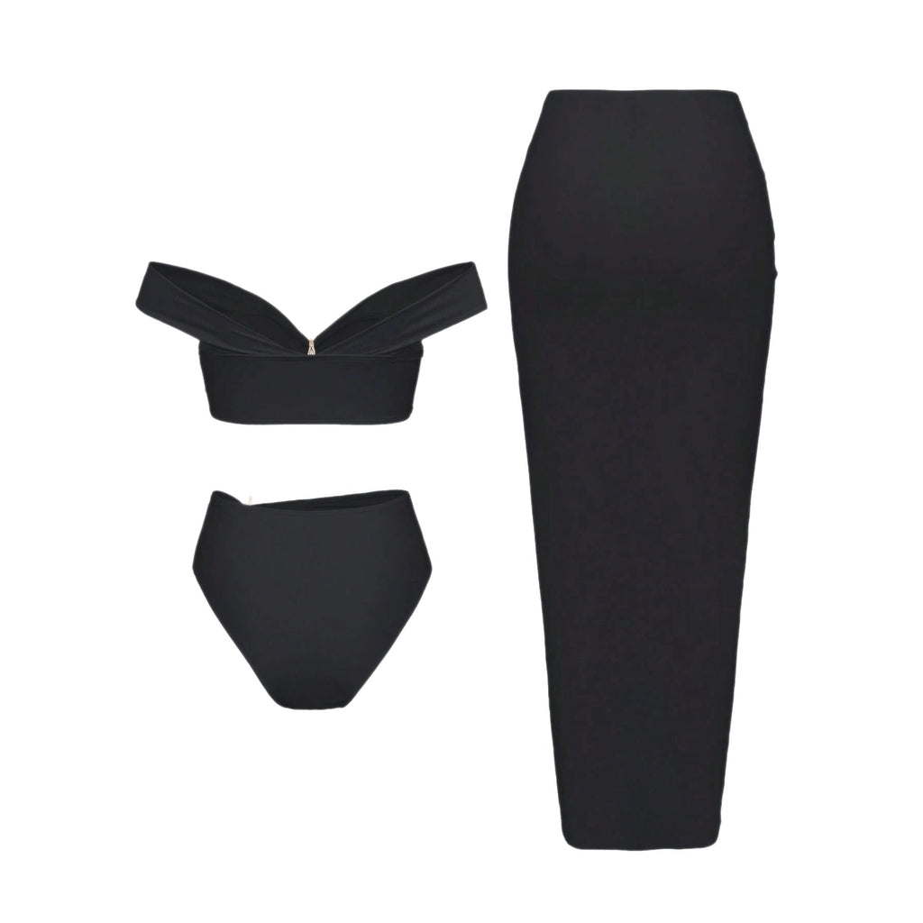 Starfish Three Piece Split Swimsuit Women's Bikini with Long Skirt