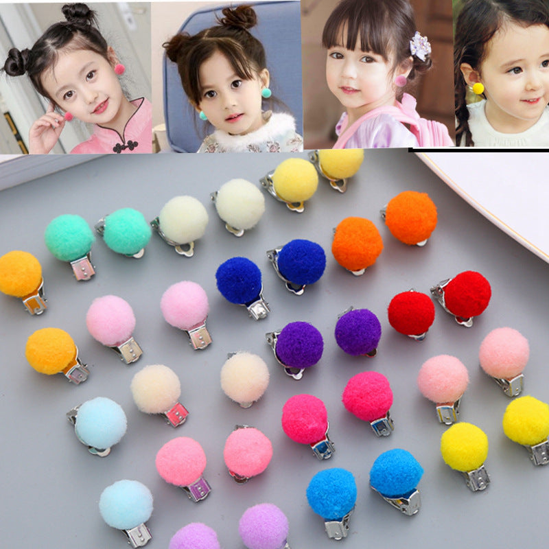 Pair Candy Color Korean Cute Wool Ball Ear Clip