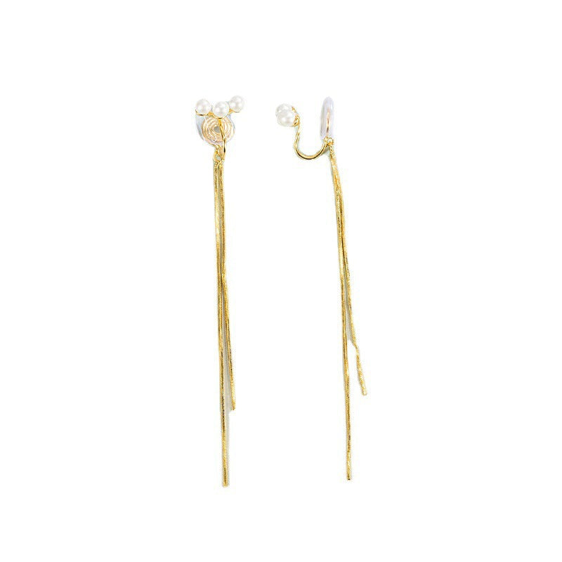 Women's Coil High-grade Pearl Elegant Long Tassel Simple Super Fairy Slim Ear Clip