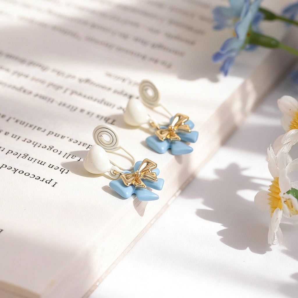 Korean Style Younger Delicate Heart Bow Eardrops Niche Ear Clip