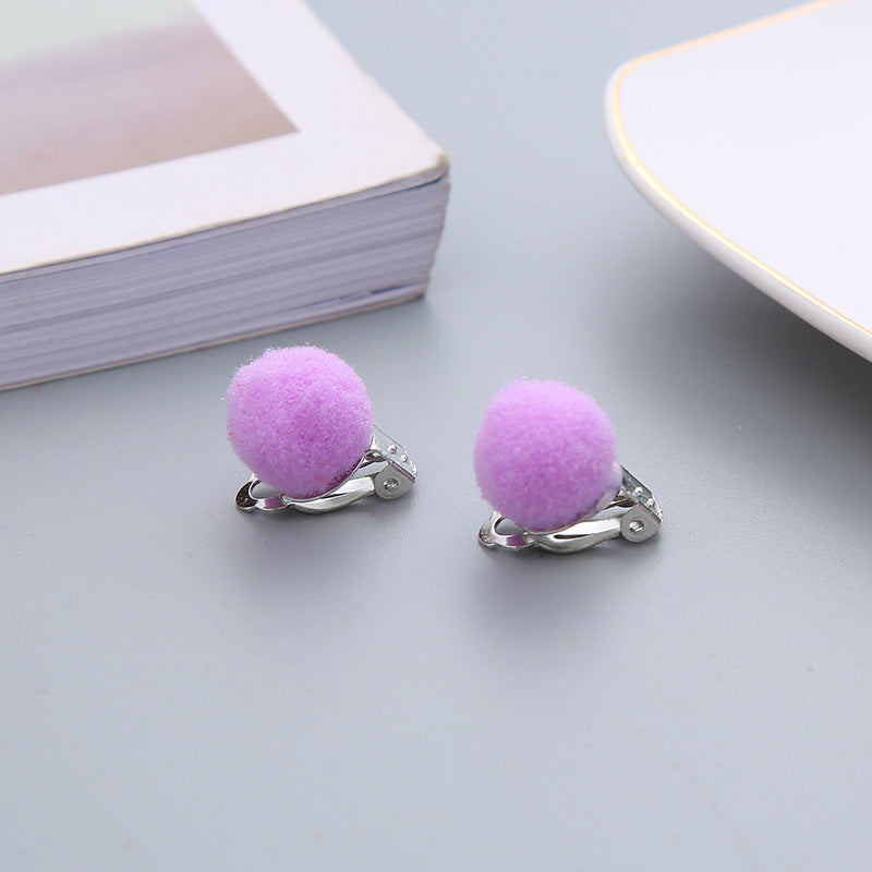 Pair Candy Color Korean Cute Wool Ball Ear Clip
