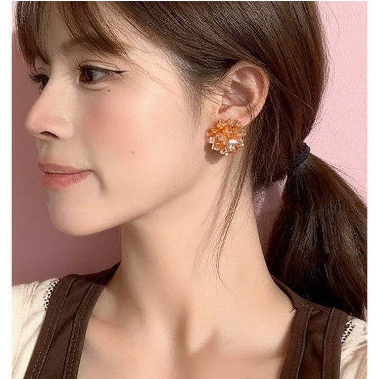 Atmosphere Champagne Water Gold Handmade Hydrangea Fireworks Beaded Crystal High-grade Ear Clip