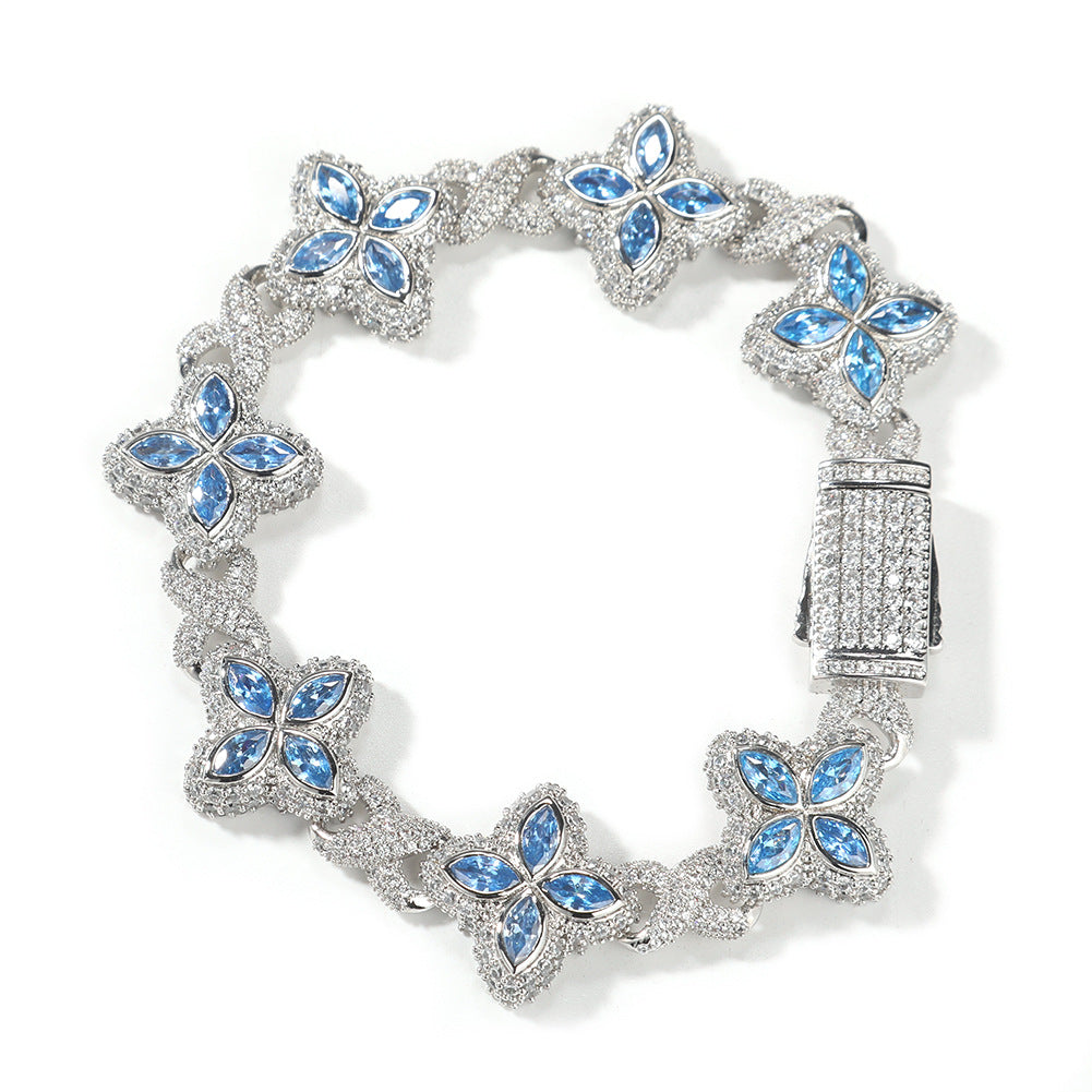 Hip-hop zircon colored infinite four-leaf clover necklace