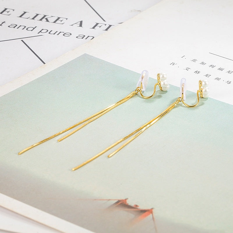 Women's Coil High-grade Pearl Elegant Long Tassel Simple Super Fairy Slim Ear Clip