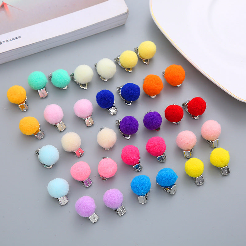 Pair Candy Color Korean Cute Wool Ball Ear Clip