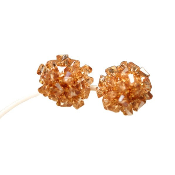 Atmosphere Champagne Water Gold Handmade Hydrangea Fireworks Beaded Crystal High-grade Ear Clip