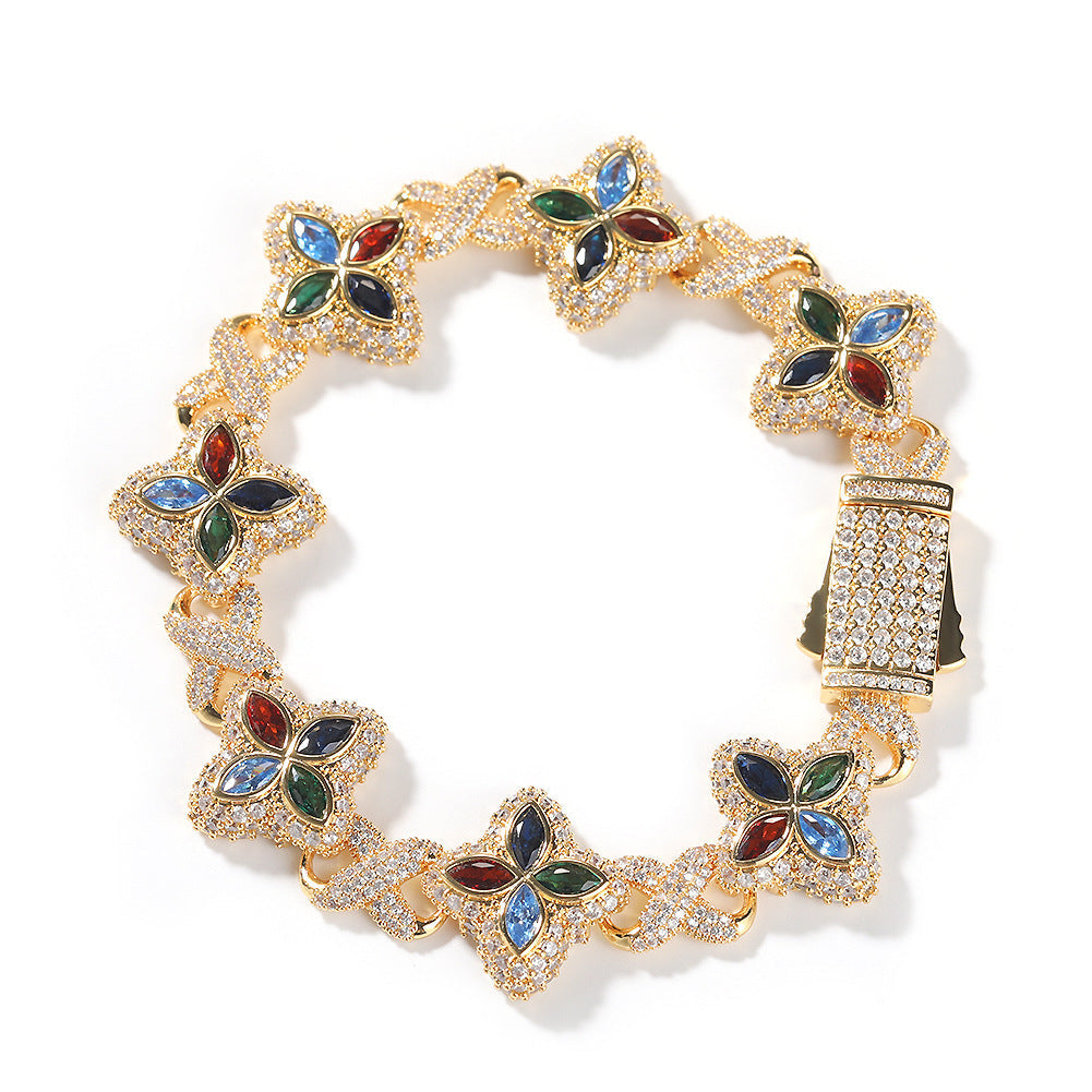 Hip-hop zircon colored infinite four-leaf clover necklace