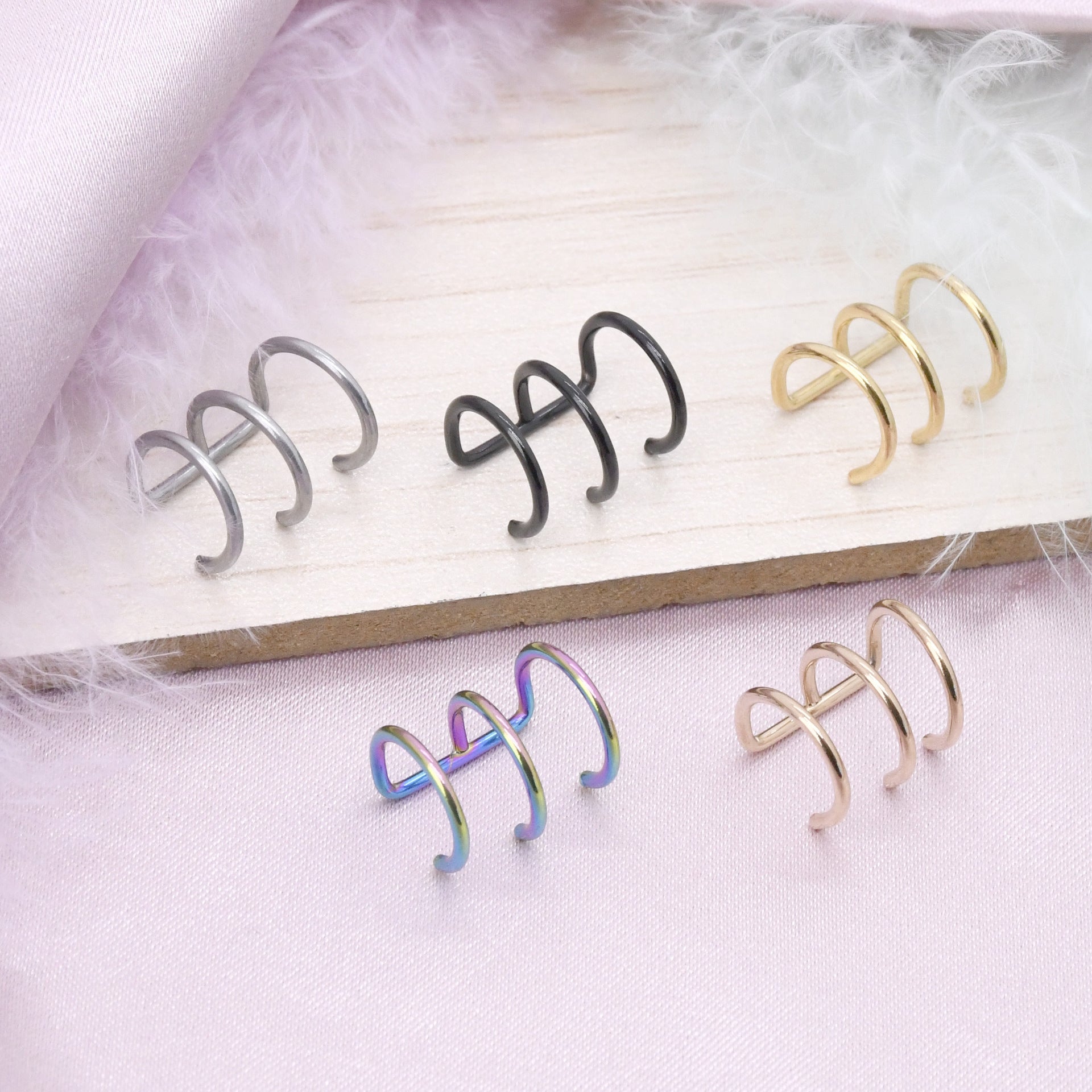 Stainless Steel Three-ring Unisex Electroplated Body Piercing Ear Clip