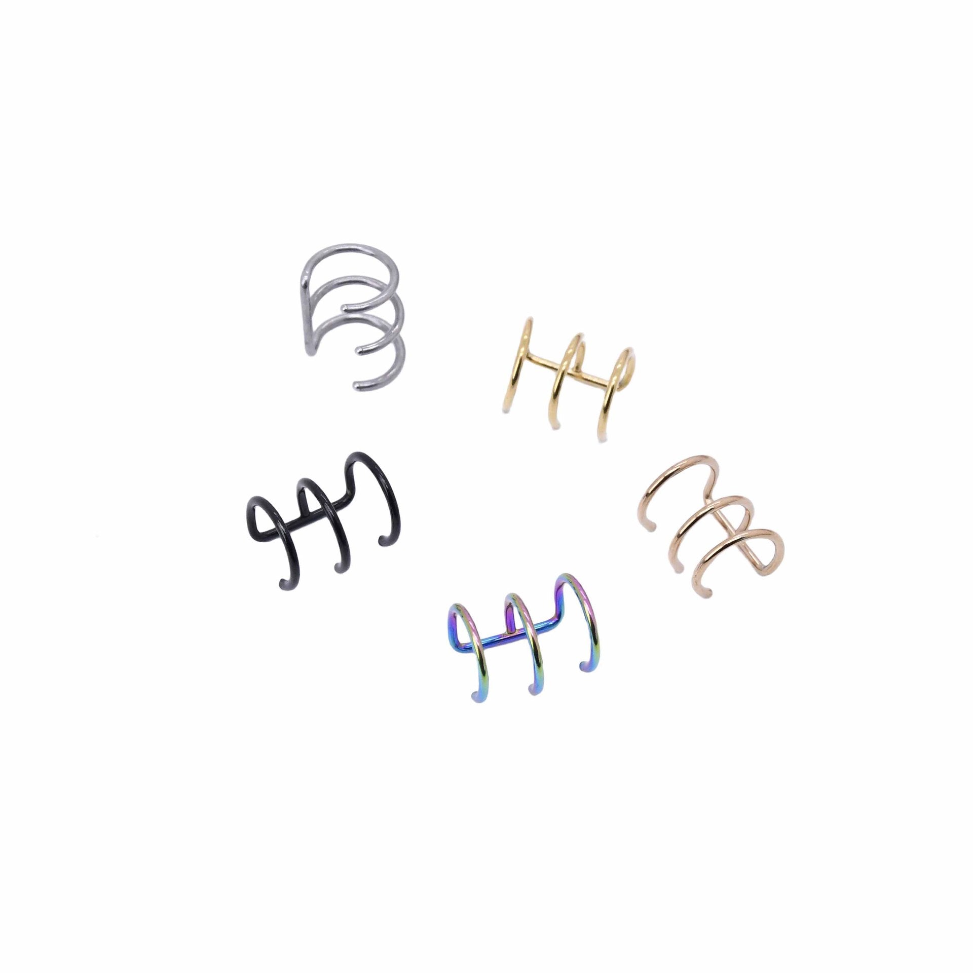 Stainless Steel Three-ring Unisex Electroplated Body Piercing Ear Clip