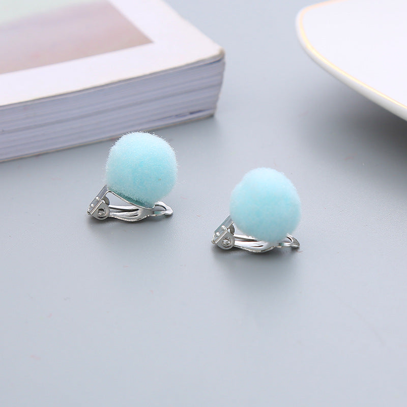Pair Candy Color Korean Cute Wool Ball Ear Clip