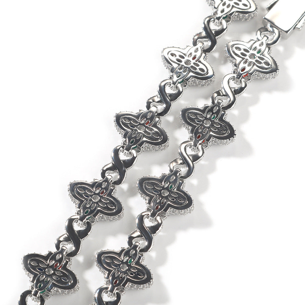 Hip-hop zircon colored infinite four-leaf clover necklace