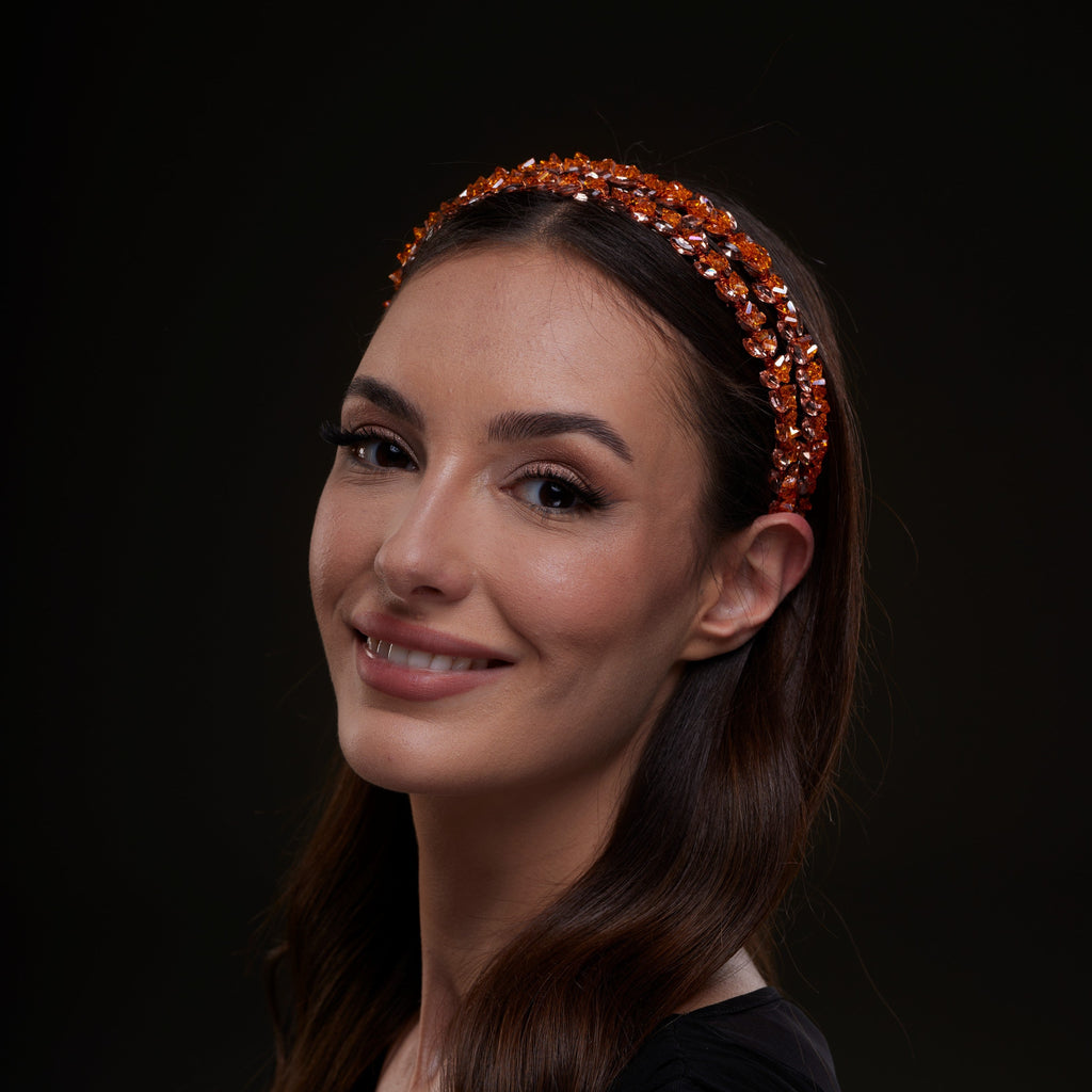 Orange Crystal Beaded Hairband