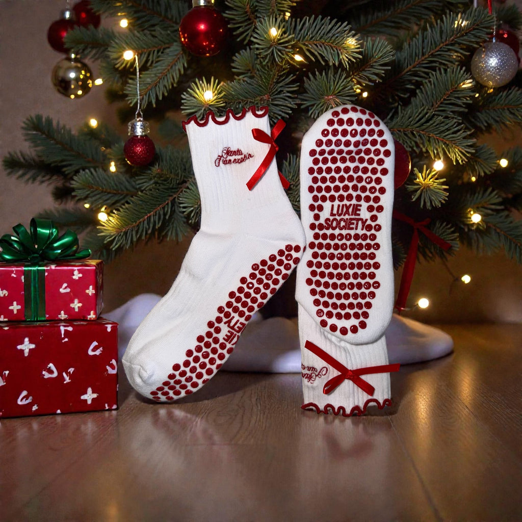 🤍 SANTA, I CAN EXPLAIN – White Holiday Grip Socks