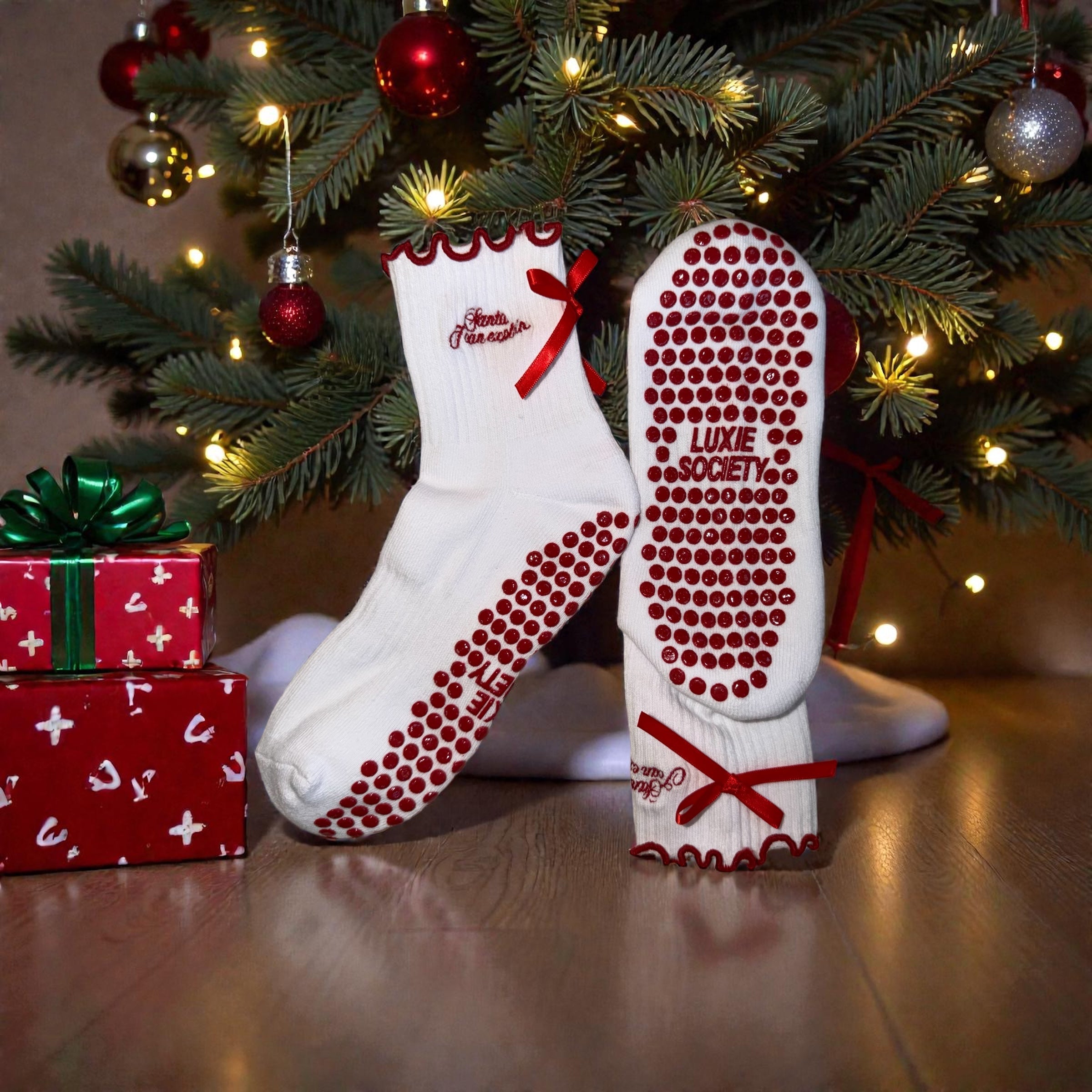 🤍 SANTA, I CAN EXPLAIN – White Holiday Grip Socks
