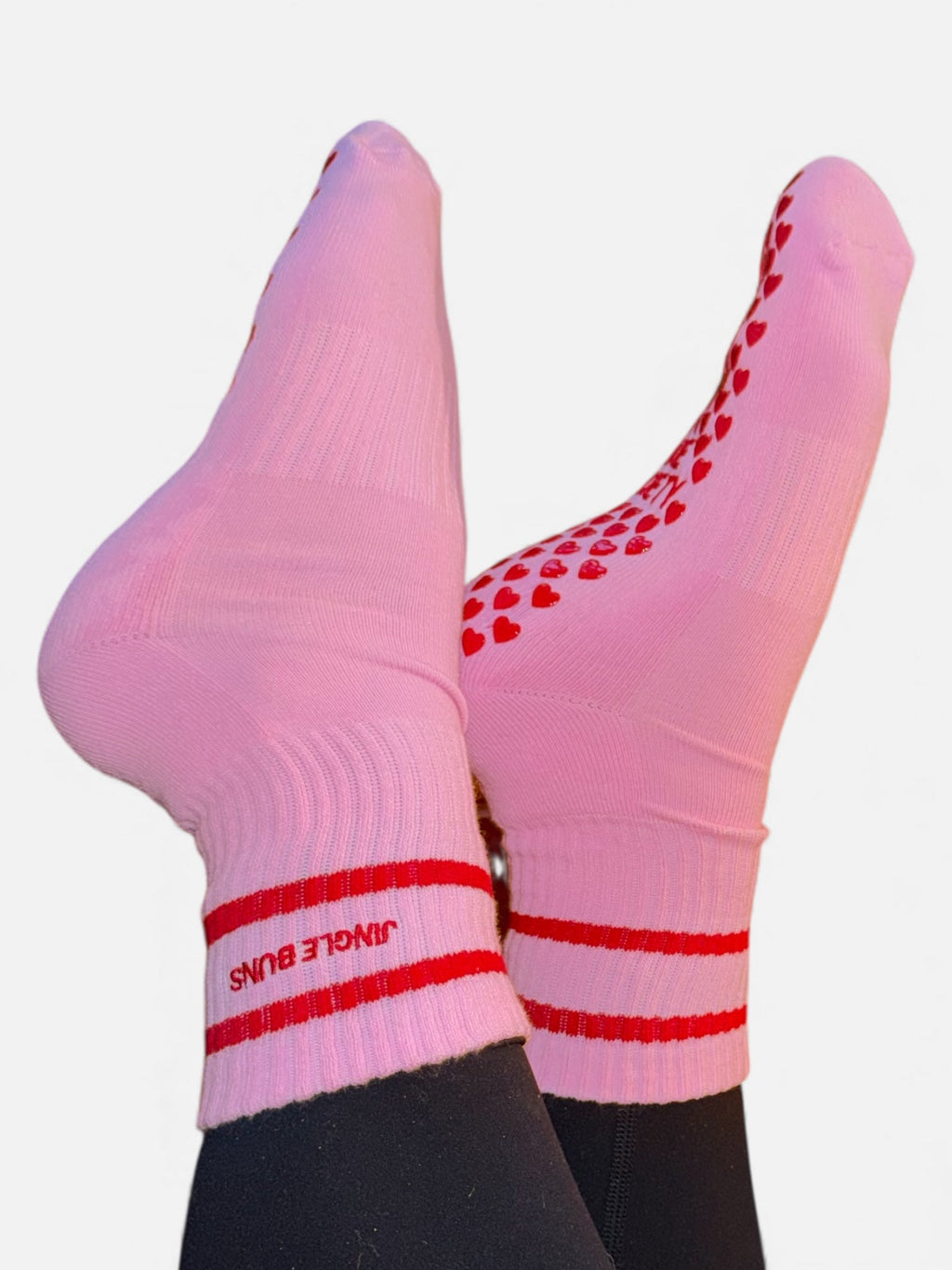 💕 JINGLE BUNS – Pink Holiday Grip Crew Socks