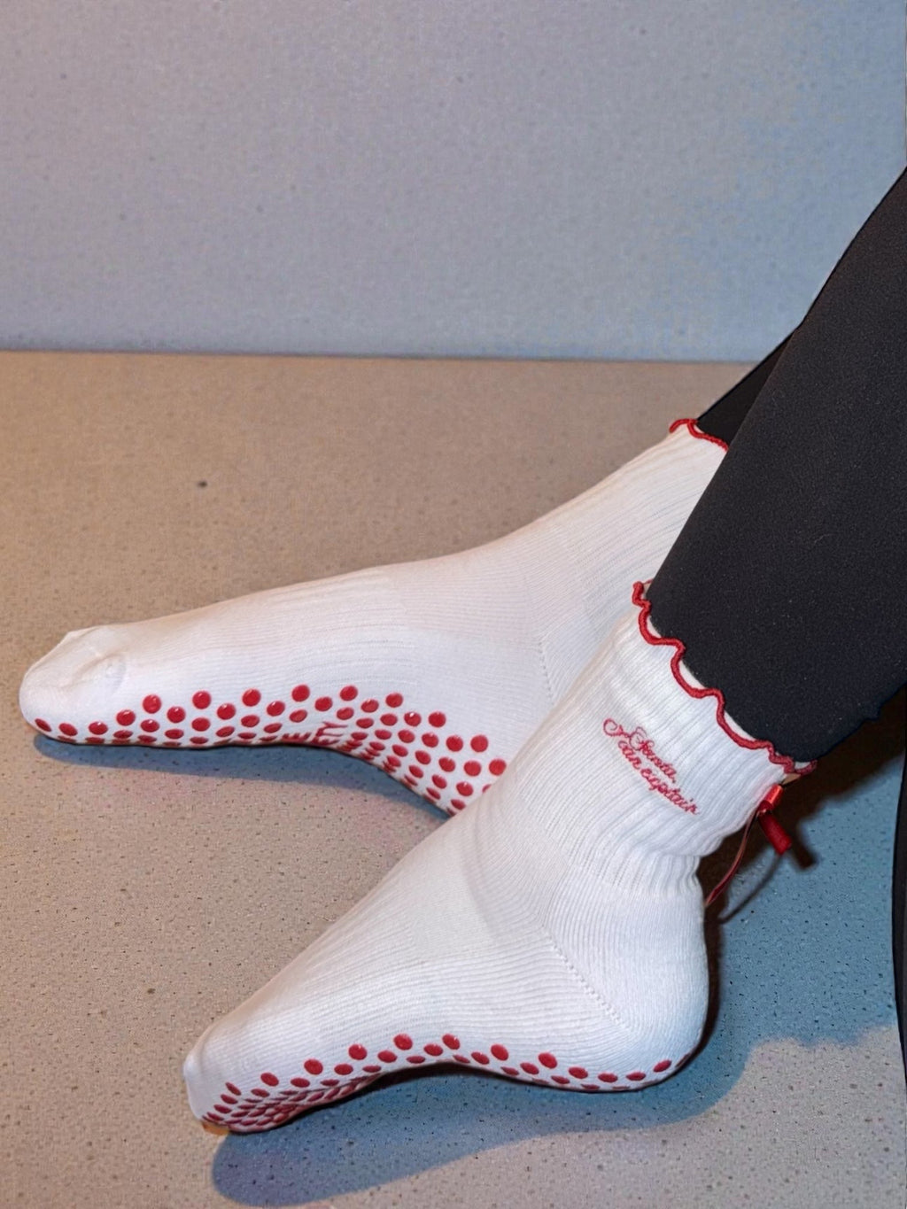 🤍 SANTA, I CAN EXPLAIN – White Holiday Grip Socks