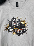 Bulldog football - tough looking bulldog holding the football - athletic wear, spirit wear