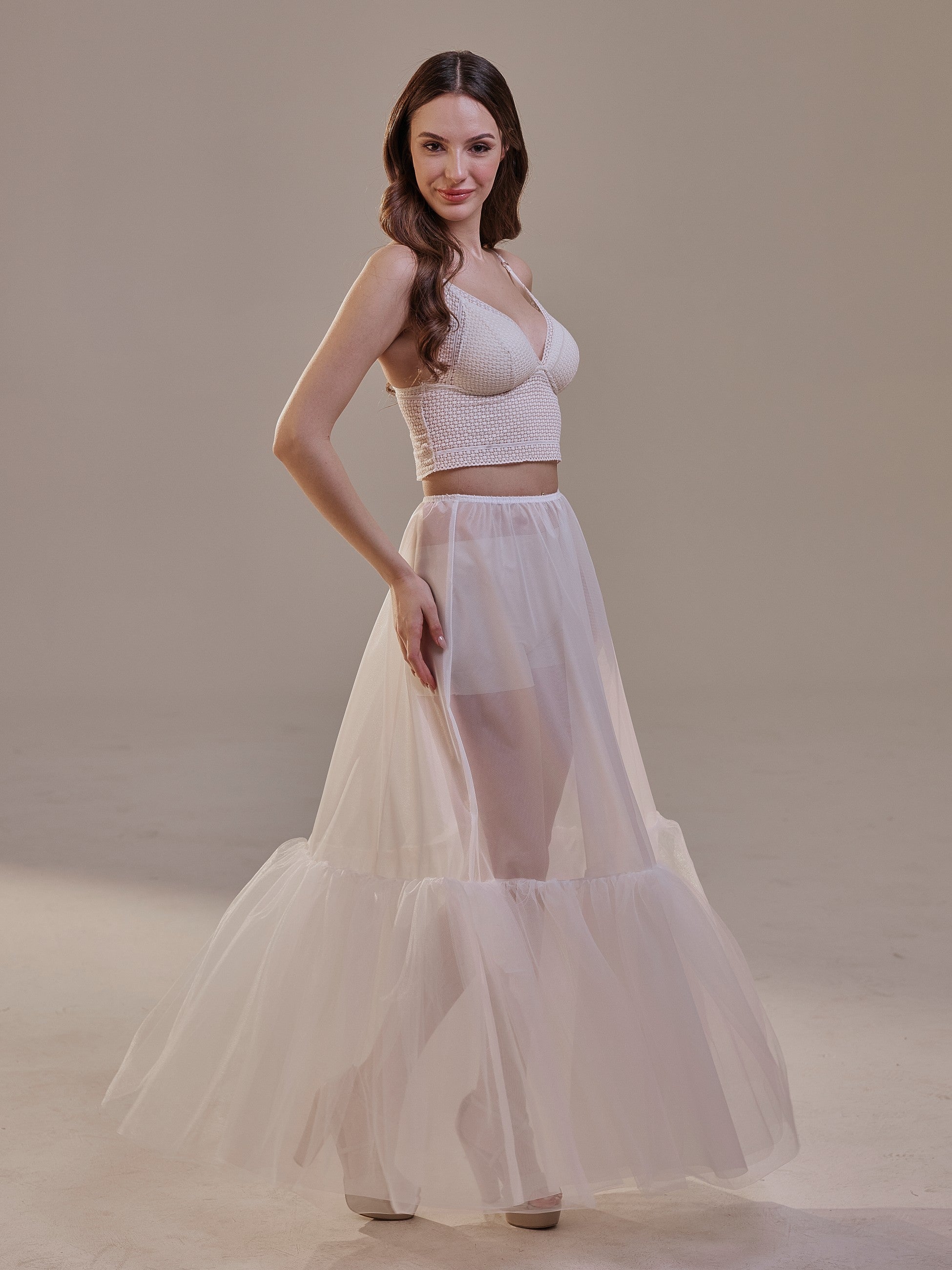 Soft Ruffled White Tulle Skirt , Sheer Maxi Skirt, Tulle Overskirt
